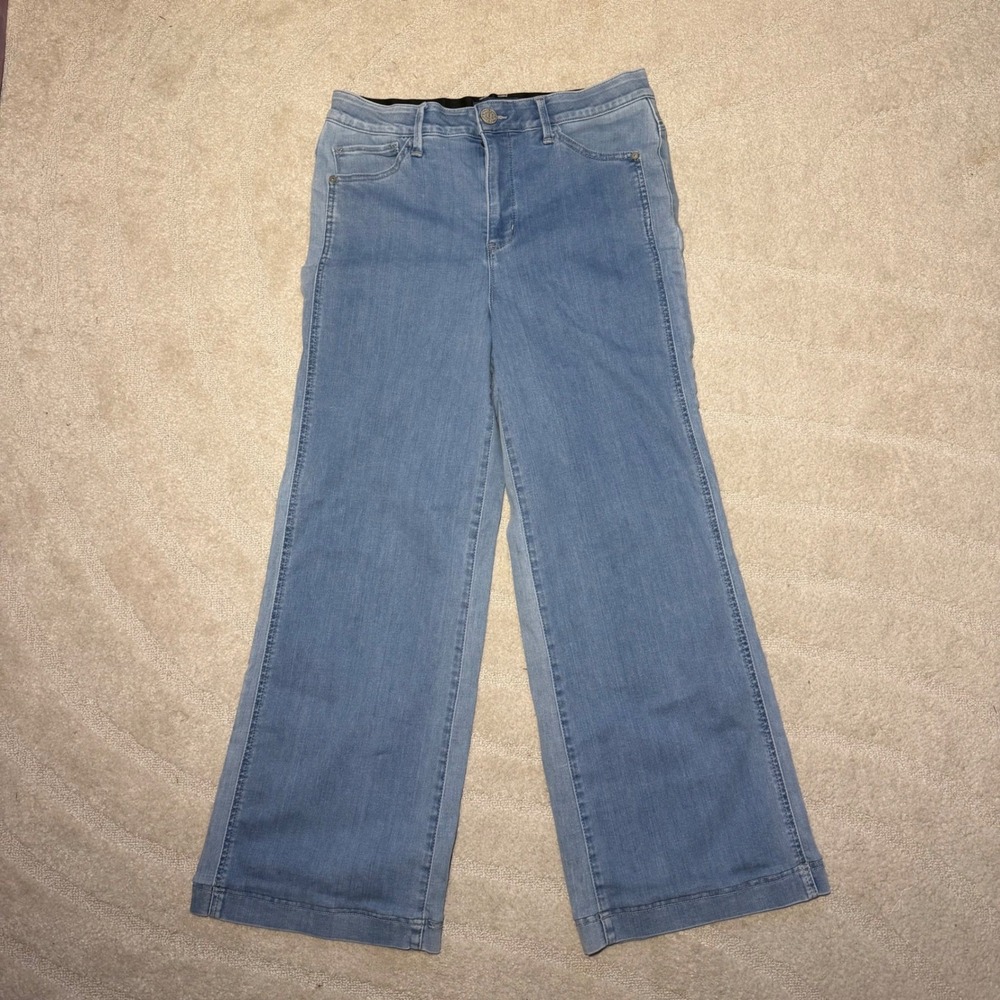 Democracy Trouser Wide Leg Jeans Light Wash High Rise Size 14 Stretchy Pull on